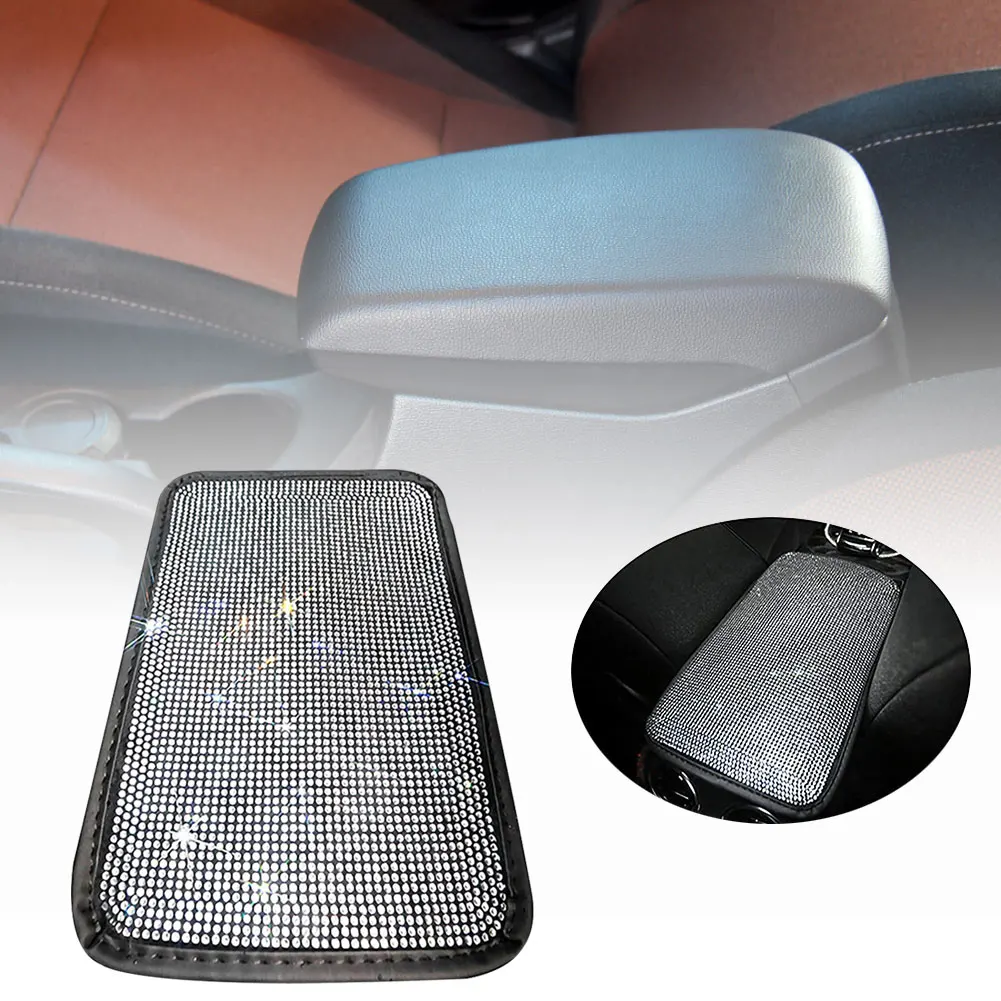 

1PC Bling Car Rhinestone Armrest Cover Universal Bling Auto Center Console Protective Cushion Pad Car Interior Accessory