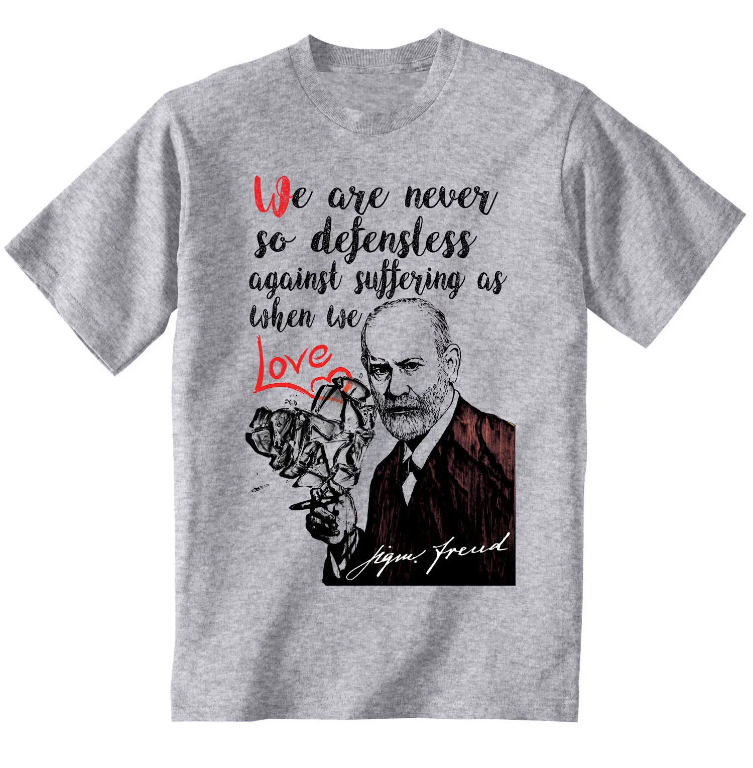 Sigmund Freud когда мы любим новый хлопок серый Футболка мужская 100% плюс размер Топ
