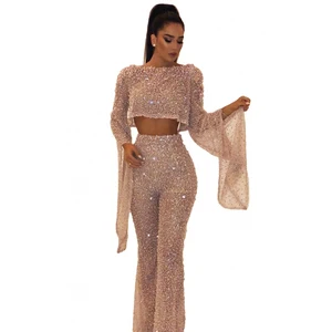 Женский Блестящий Комбинезон, длинный вечерний комбинезон с открытой спиной, осень 2021