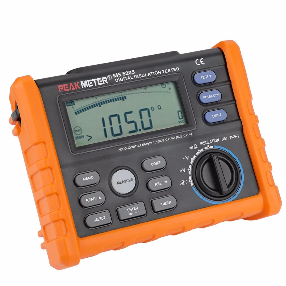 Resistência de Isolamento com Multímetro Analógico Display Digital Tester Megger 100g Ohm Ms5205 2500v