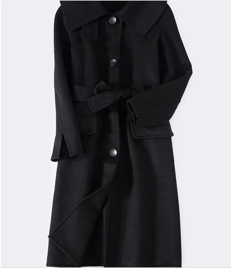 Женское кашемировое пальто ручной работы двухстороннее шерстяное с большим