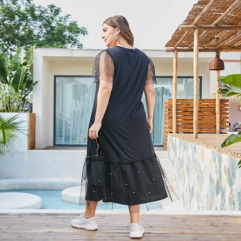 Новое летнее платье средней длины большого размера для женщин с коротким рукавом