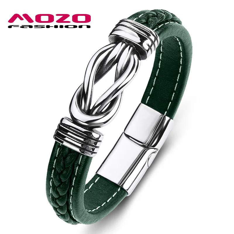 SY074-LU MOZO, модный,, классический, мужской браслет, кожа, нержавеющая сталь, браслет с подвесками, женский, крест, панк, ювелирный браслет, подарки, зеленый - Окраска металла: SY074-LU
