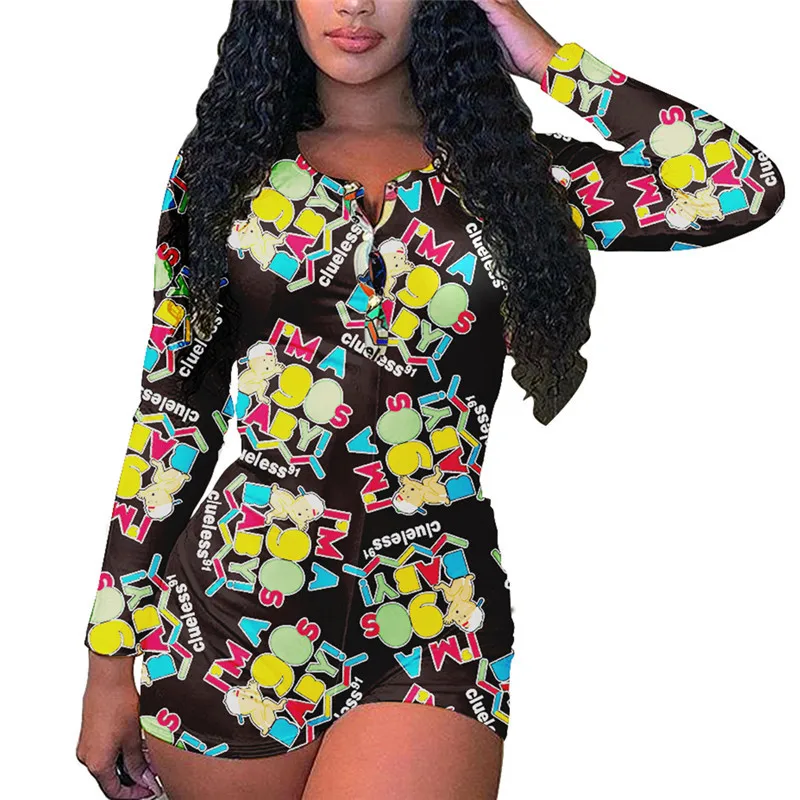 Женский повседневный комбинезон с длинным рукавом модный облегающий принтом