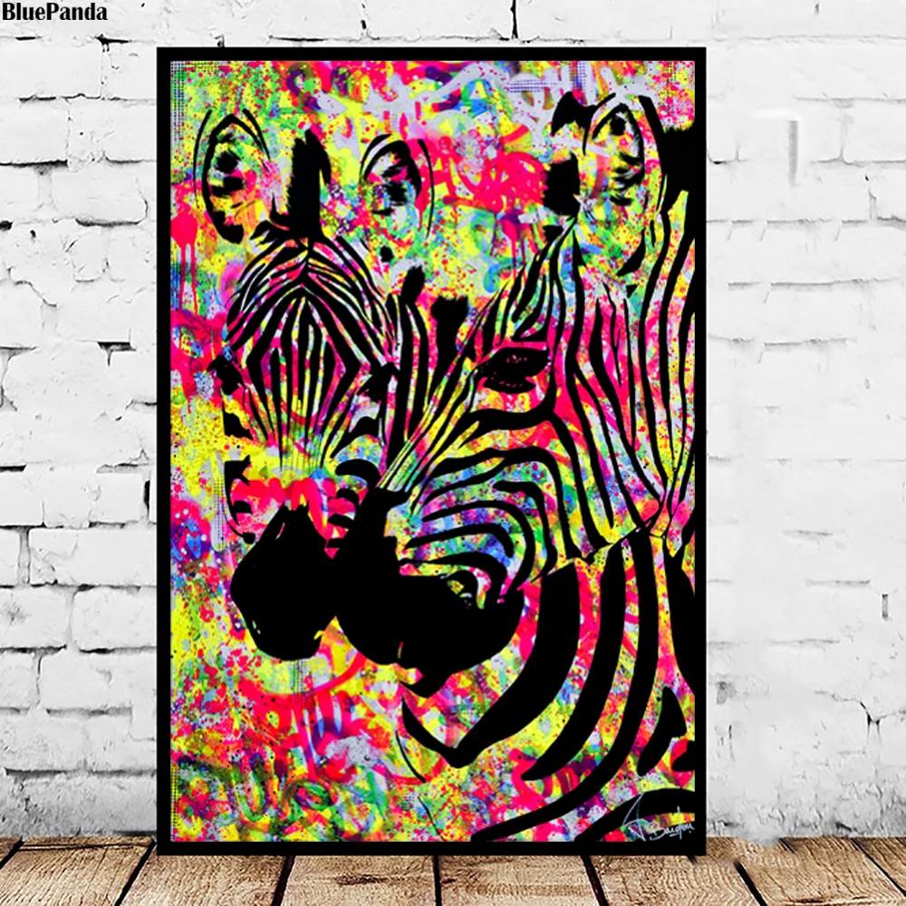 Уличный постер Зебра картины животных на холсте граффити современное искусство