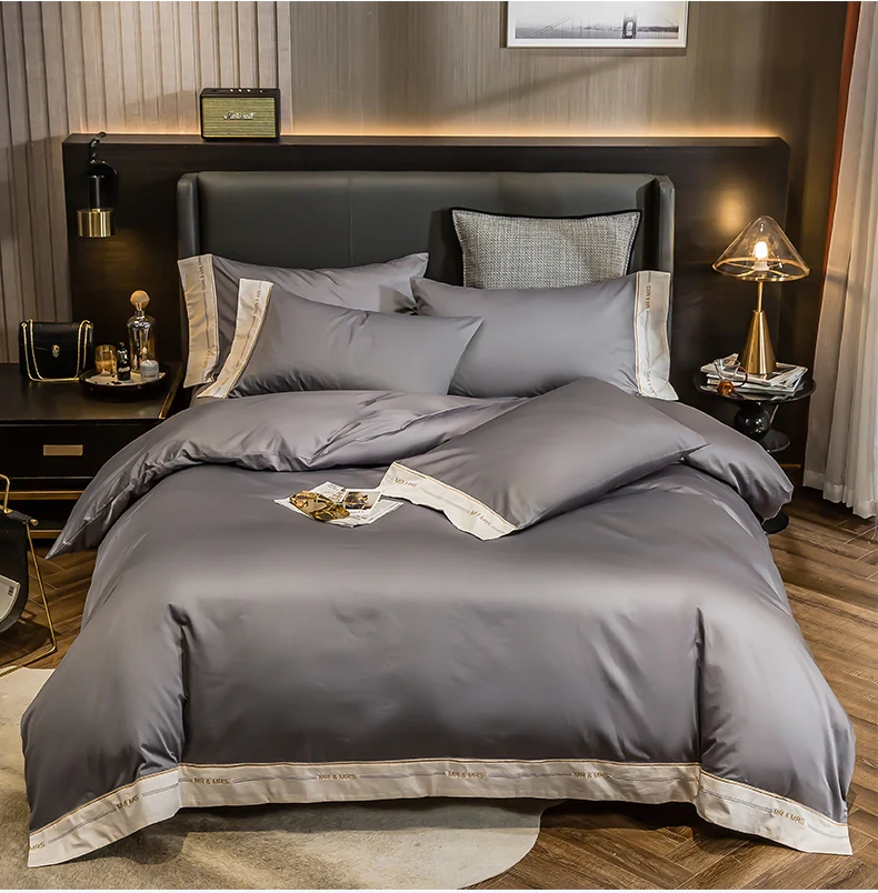 

Quality 100 thread cotton satin 4 pieces Bedding set Pure cotton winter 1 bed sheet 1 quilt cover 2 Pillowcase set of bedding