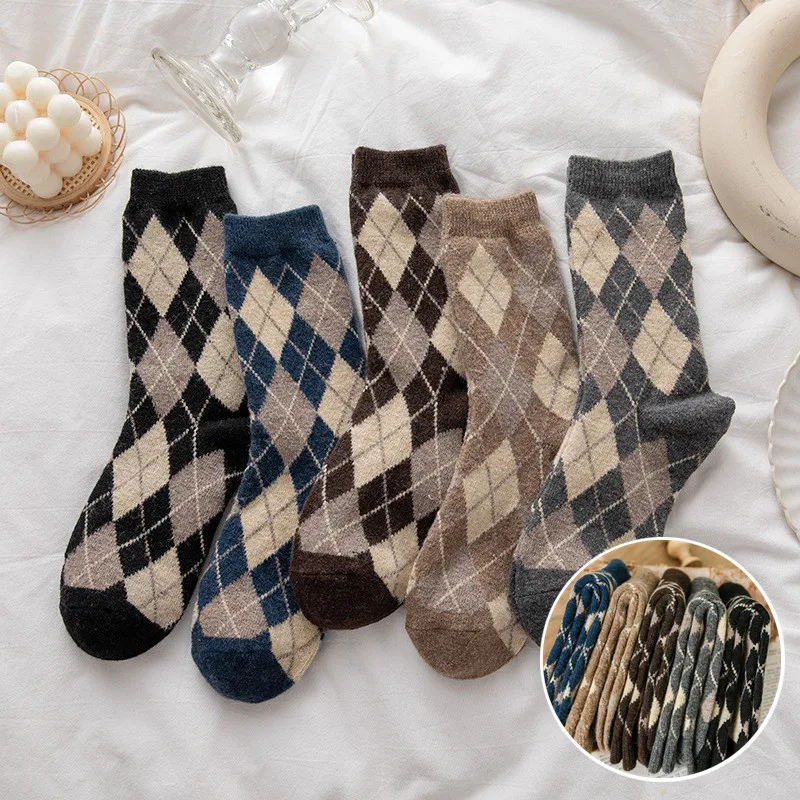Хит продаж клетчатые женские носки 30% шерсть кашемир зимние Утепленные короткие