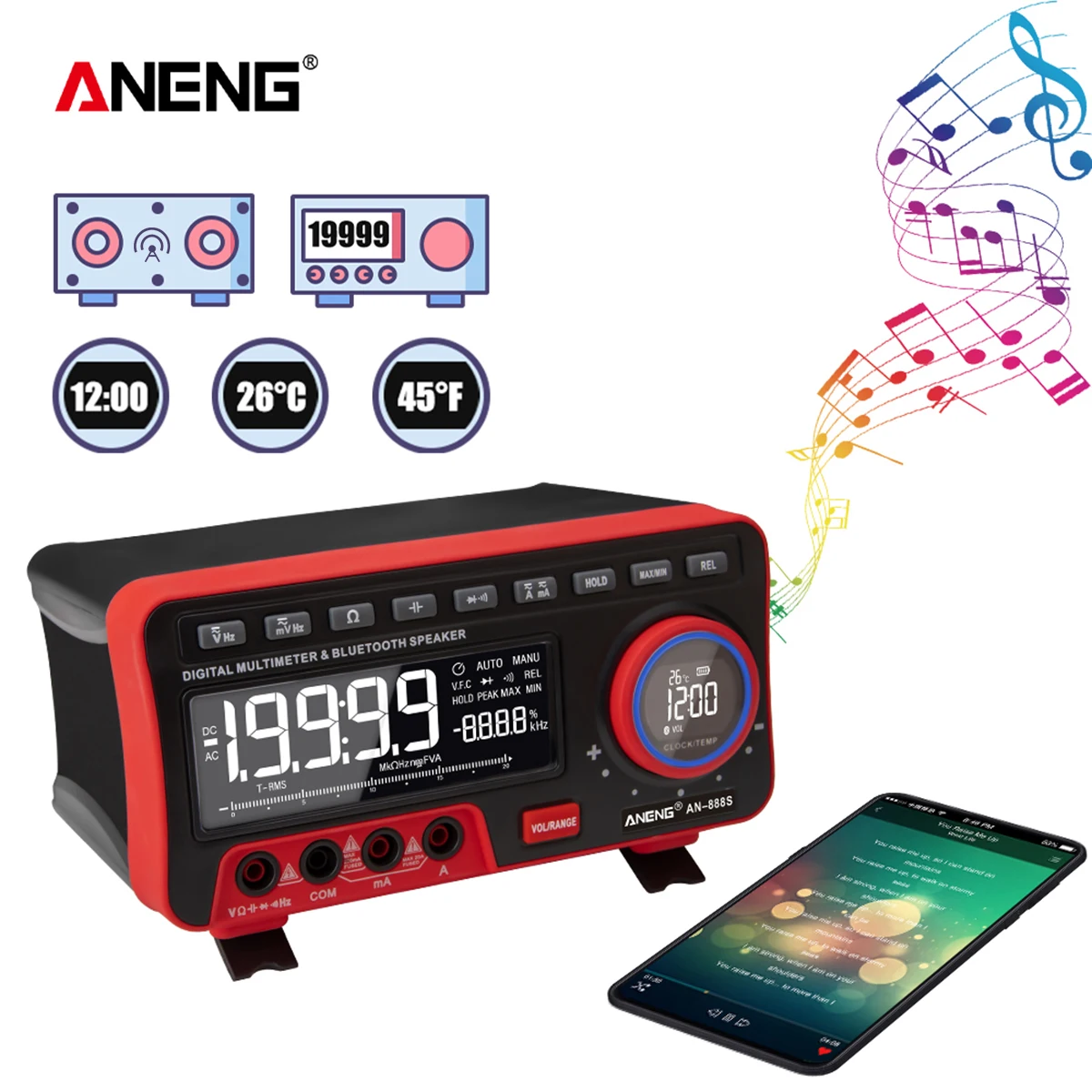 ANENG AN888S BT аудио мультиметр Будильник цифровой дисплей измеритель напряжения тока