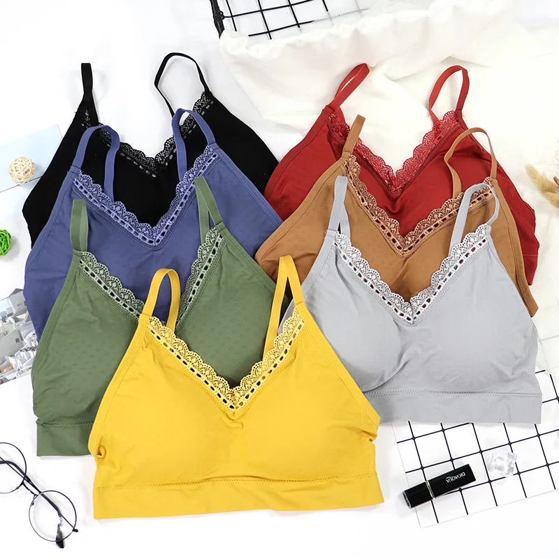 

Women Underwear Gathered Bras Beauty Back Fitness Bralette Lingerie Wireless Deep V Bra Female Sling Brassiere Crop Tube Tops