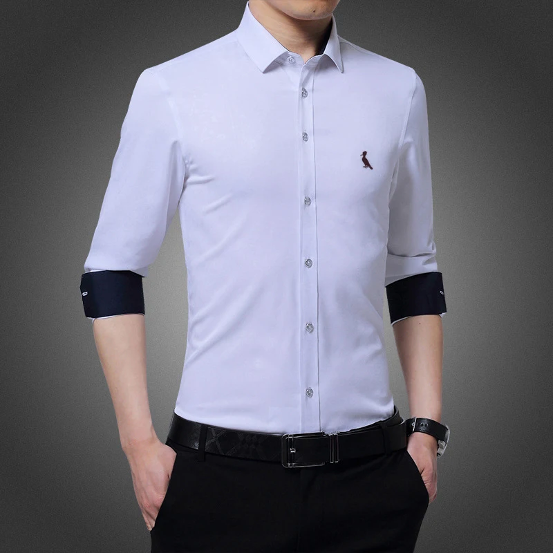 2021 Reserved shirt new men's shirt casual social slim printed dark texture embroidered brand blouse dropshopping