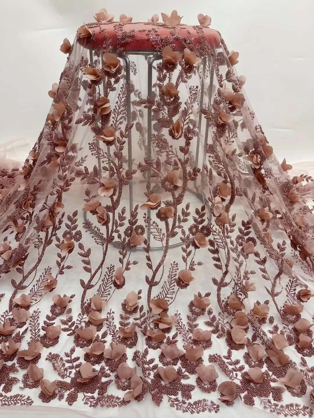 Красивое Африканское кружево с 3D цветами приклеенные блестящие бусины