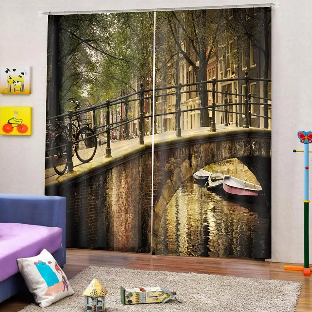 Пользовательские фото 3D оконные шторы лук мост деревья комната для гостиной офис