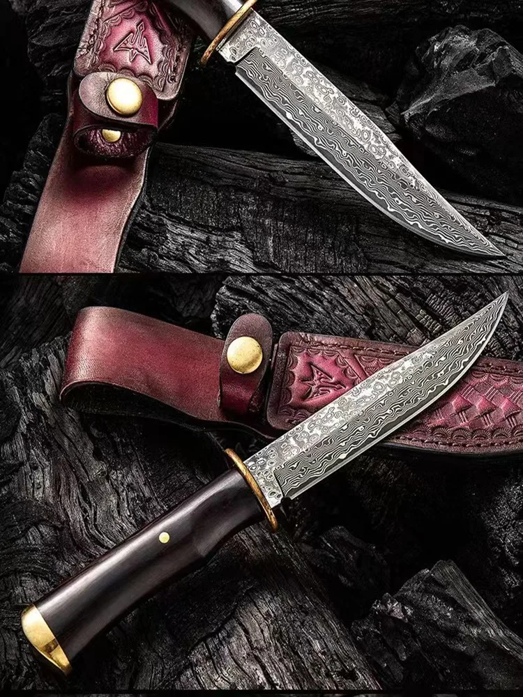 Охотничий нож высокой твердости 60 HRC ручной работы VG10 дамасский наружный