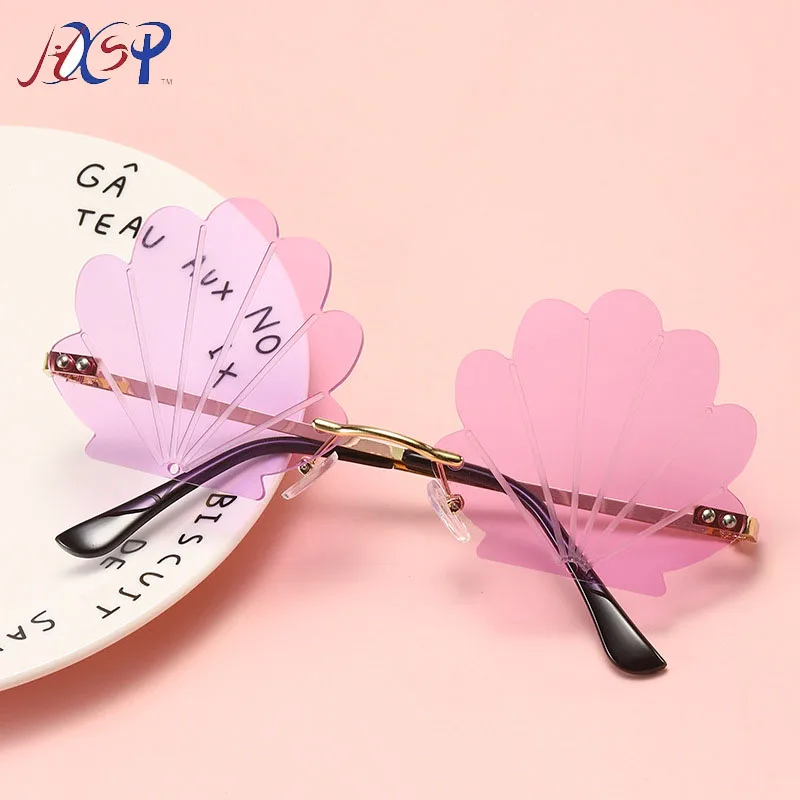 

2021 Unique Rimless Sunglasses Shell Flower Shape Trendy Sun Glasses For Women New Brand Designer Fashion ladies Eyewear UV400