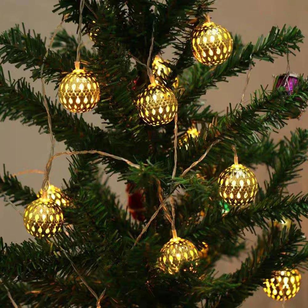 

Moroccan Hollow Metal Ball LED String Lights USB/Battery Powered for Home Party New Year Wedding Christmas Tree Fairy Decoration