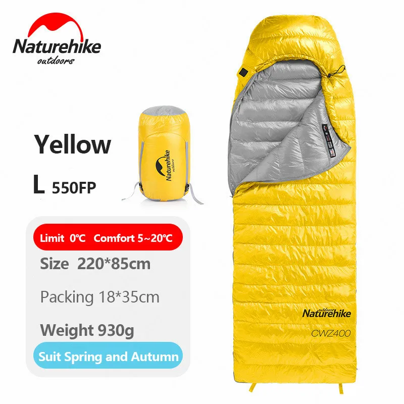 Yellow-L-550FP Naturehike Кемпинг CW400 зимний сверхлегкий спальный мешок гусиный пух 750FP конверт спальный мешок нейлон водонепроницаемый портативный путешествия - Цвет: Yellow-L-550FP