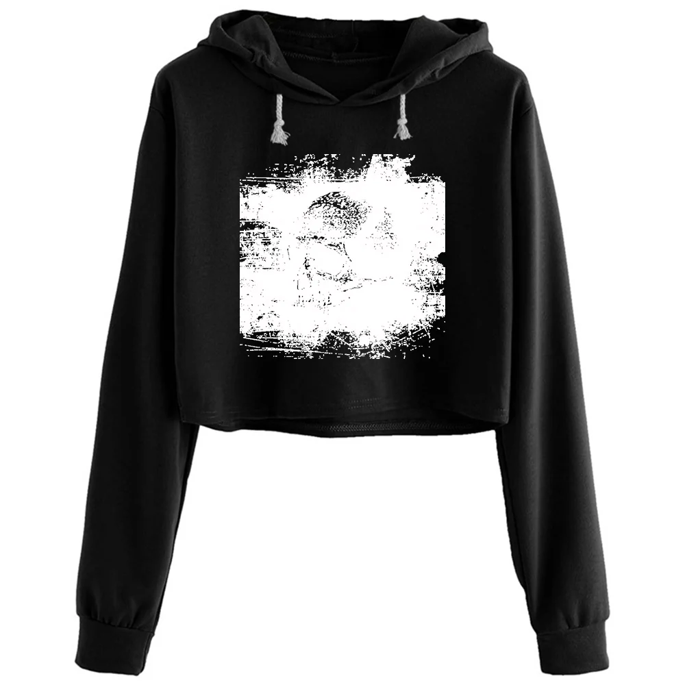 

Grunge Skull Drawn Crop Hoodies Women Kpop Korean Y2k Kawaii Pullover For Girls