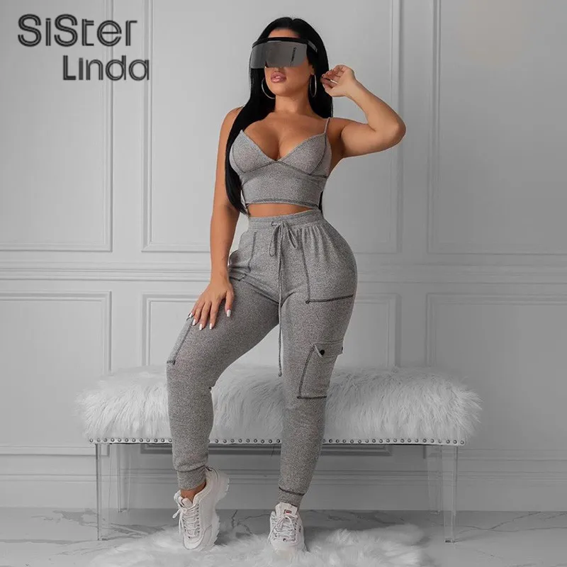 Женский спортивный костюм Sisterlinda комплект из 2 х предметов укороченный топ и