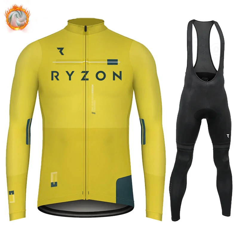 

RYZON 2022 Cycling Jersey Men's Winter Warm Fleece Cycling Jersey Sports Mountain Bike Wear Clothing Bib Thermal Set