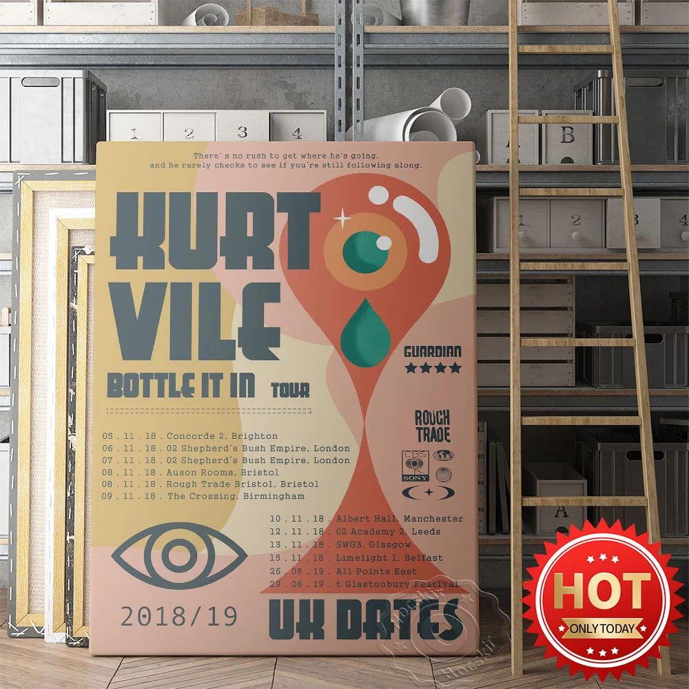

Musician Kurt Vile Bottle It In Tour Art Poster, 201819 Tour Poster Uk Dates Retro Prints, Abstract Home Decor, Fans Collection