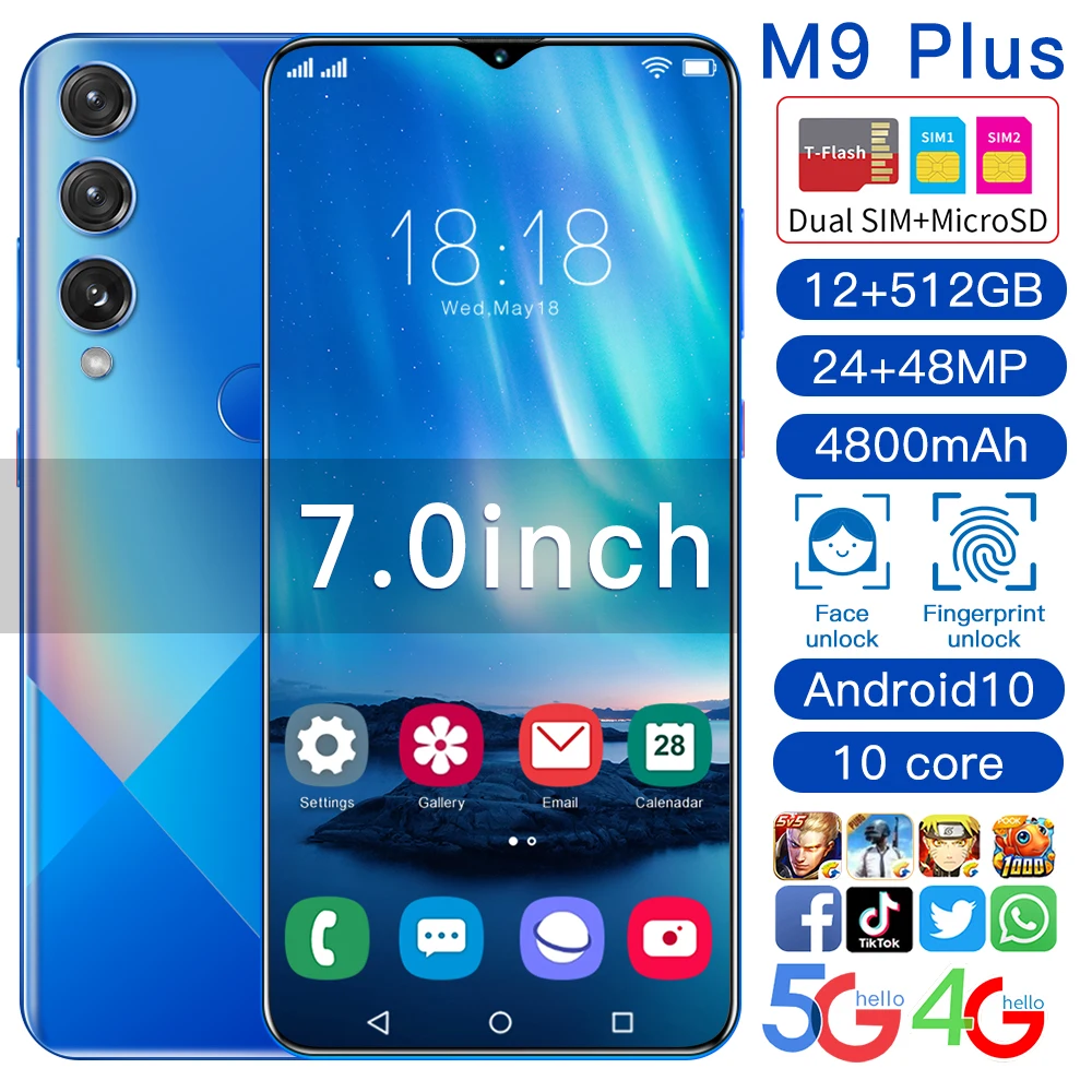 Оригинальный смартфон Huawe M9Plus 100% дюйма FHD 12 Гб + 7 0 ГБ Android 512 4G/Φ распознавание