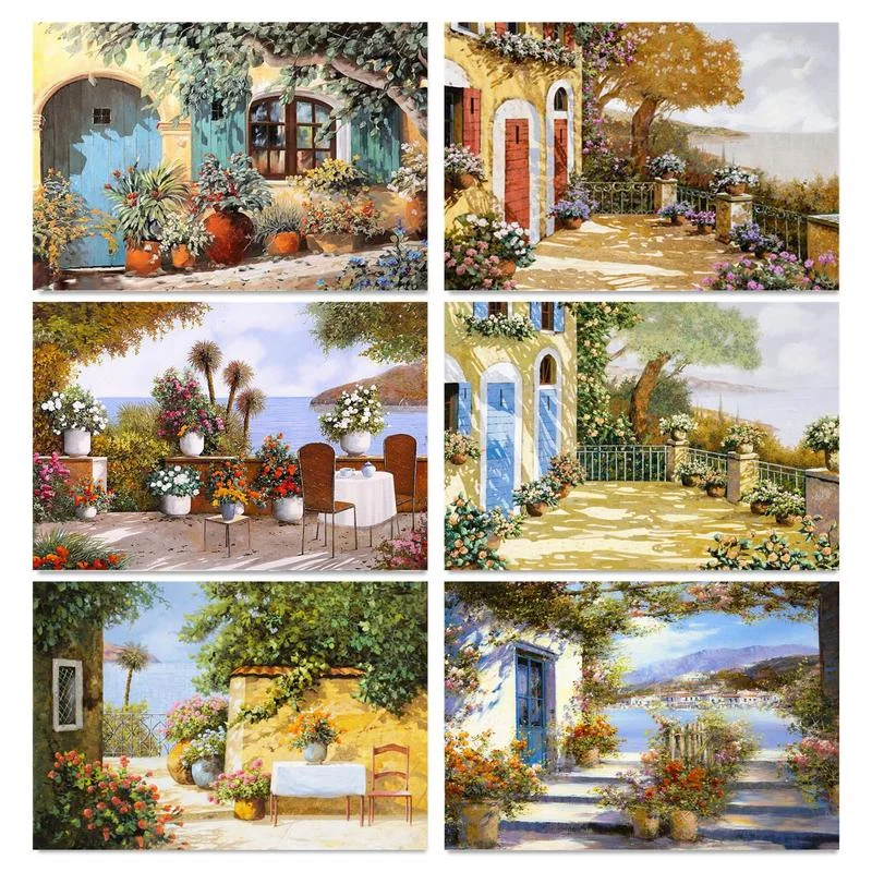 

Unframe DIY Paint By Number Canvas Painting Kits Town Landscape Acrylic Paint By Numbers Handmade Room Decoration Gift
