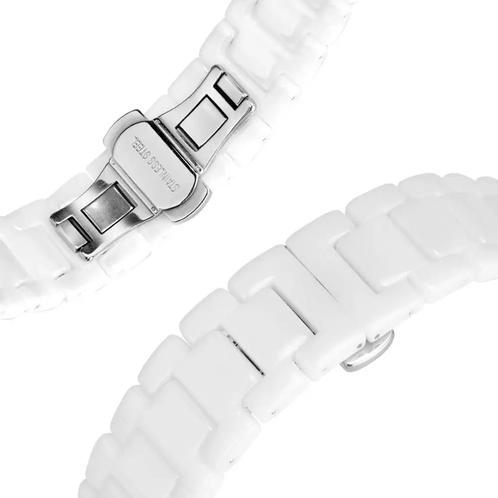 Белый браслет для наручных часов керамический ремешок с застежкой бабочкой 22 мм
