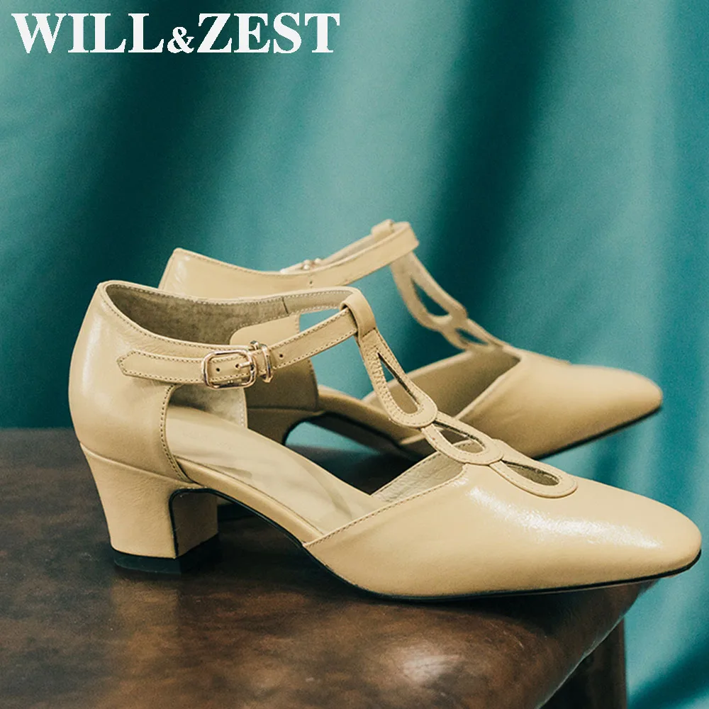 Женские Босоножки на каблуке с Т-образным ремешком Will &amp Zest 2020 Бежевая обувь для