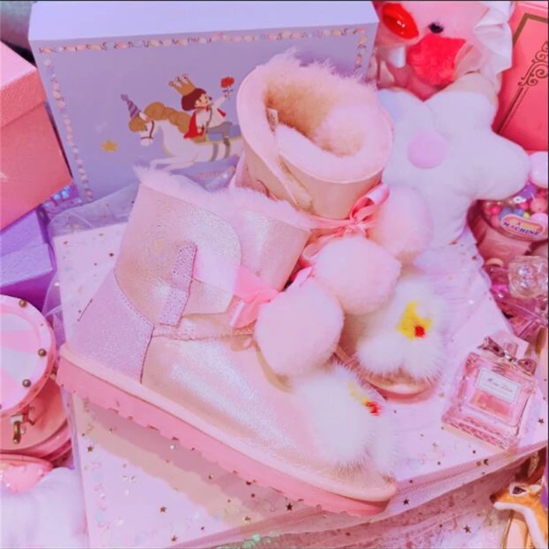 

Gita wool ball sheep fur one water mink frangipani tube flat female cotton shoes snow boots