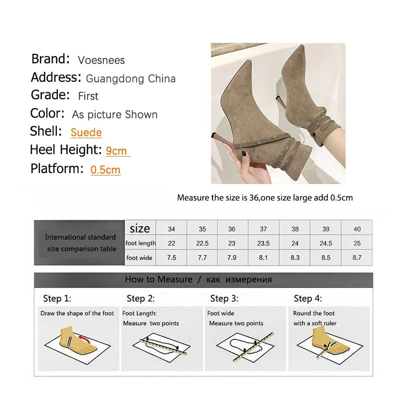 

Voesnees Shoes Women 2020 New Sexy Pointed Toe Martin Boots Female Flock Rhinestone High Heels 9cm Stiletto Women's Short Boots