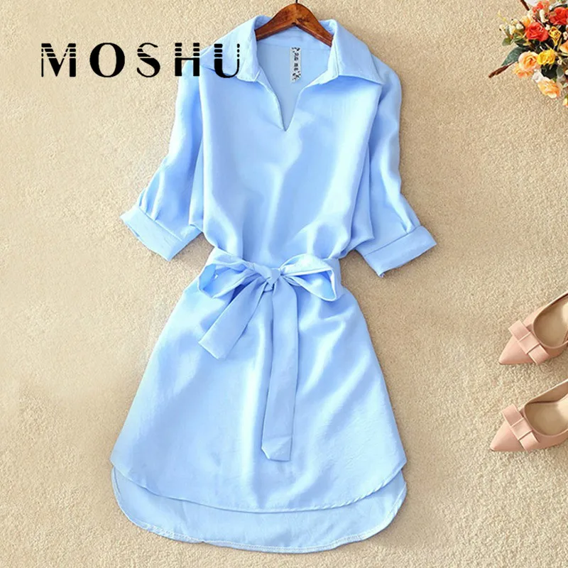 Летнее платье рубашка женские повседневные платья офисные Женские однотонные