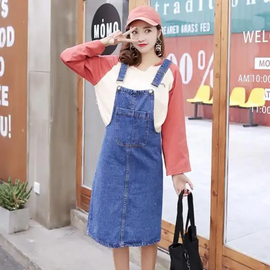 Летняя джинсовая юбка средней длины на подтяжках для женщин 2020 летняя уличная