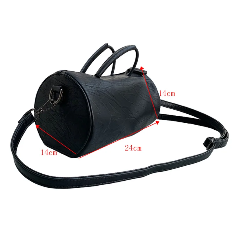 

[EAM] Women New Black Small Barrel-shaped PU Leather Zipper Personality All-match Crossbody Shoulder Bag Fashion 2021 18A0312