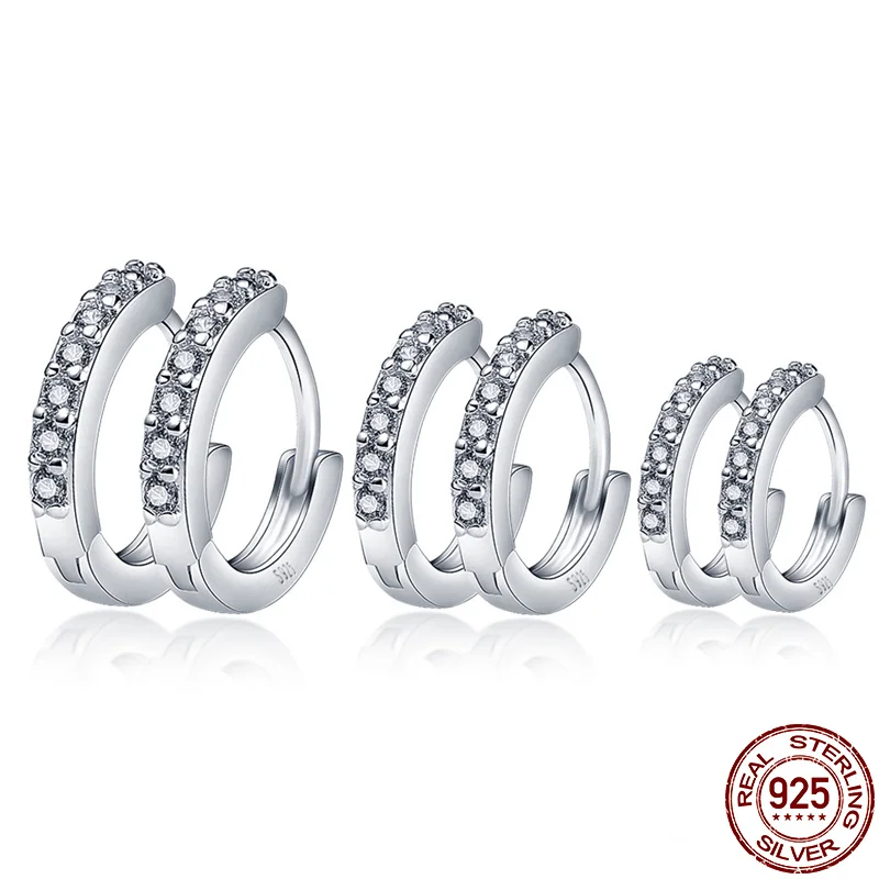 

2021 New 100% Real 925 Sterling Silver Off-White Multi-Size Round Zircon Earrings For Women Birthday Fashion Jewelry Gift