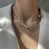 imitation pearl necklace net celebrity personality splicing chain love cross clavicle chain wild