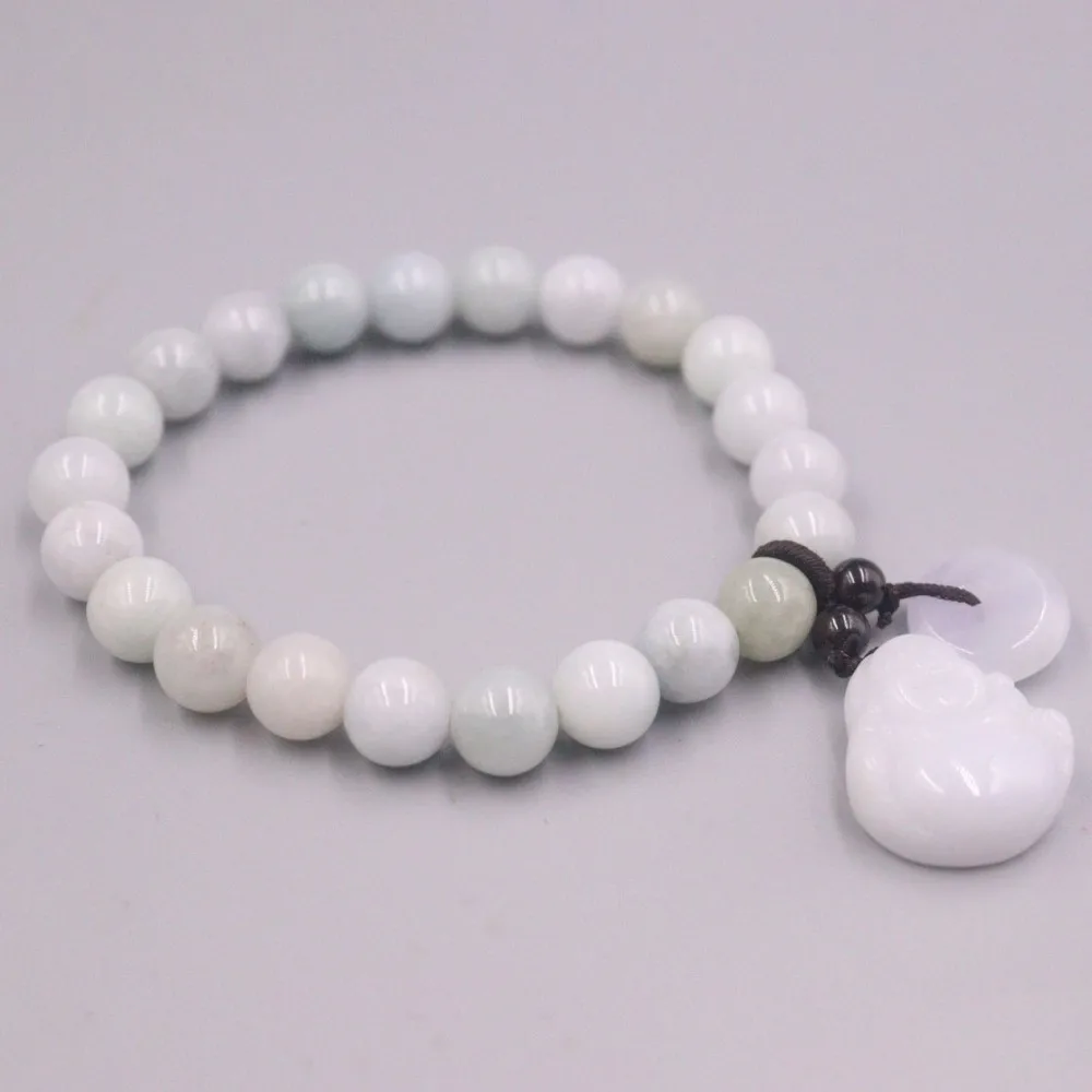 

Genuine Real Natural Grade A Jade Jadeite 7.5mm Beads with Buddha Charm Bracelet For Women