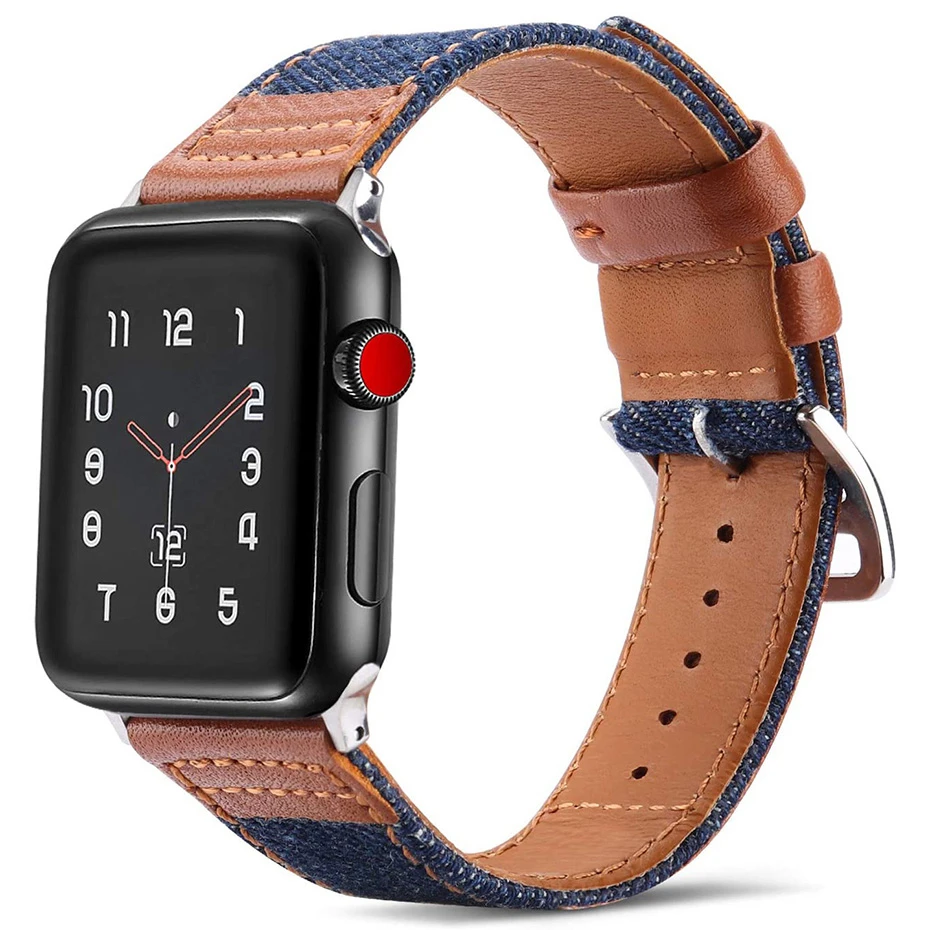 Ремешок нейлоновый кожаный для apple watch band 44 мм Iwatch series 6 5 4 3 Аксессуары смарт-часов