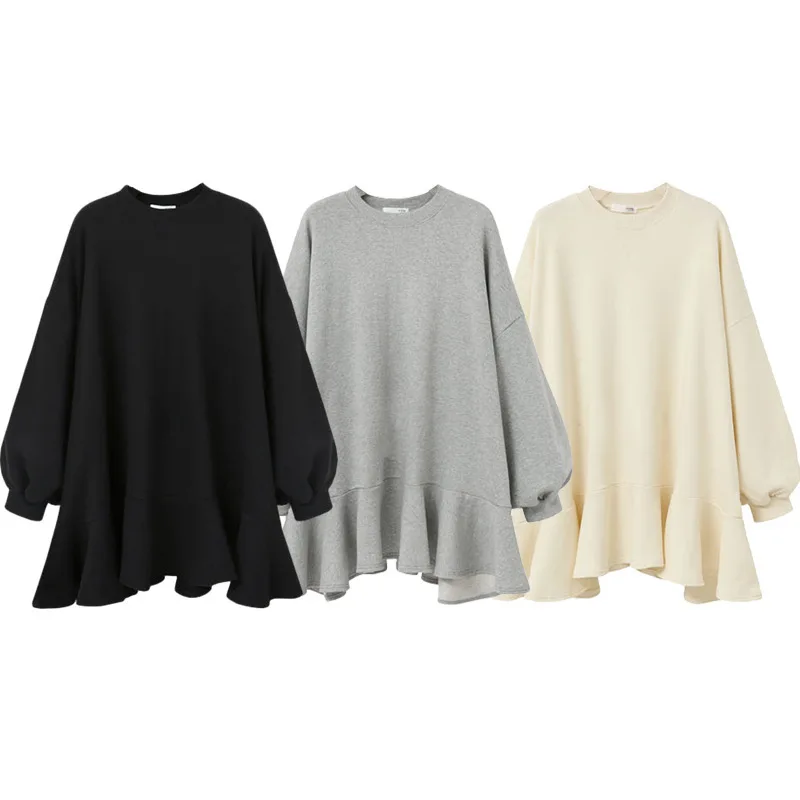 

2021 autumn Winter New Fashion Casual Women Short dress Solid Color Wild Loose Plus Ruffled Dress dress for women dress