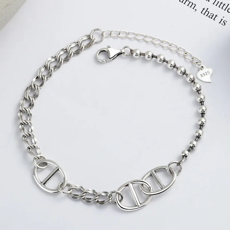

FANRU Bracelet 925 Sterling Silver New Fashionable Braided Bracelet Pig Nose Design Punk Style Party Jewelry For Women Gifts