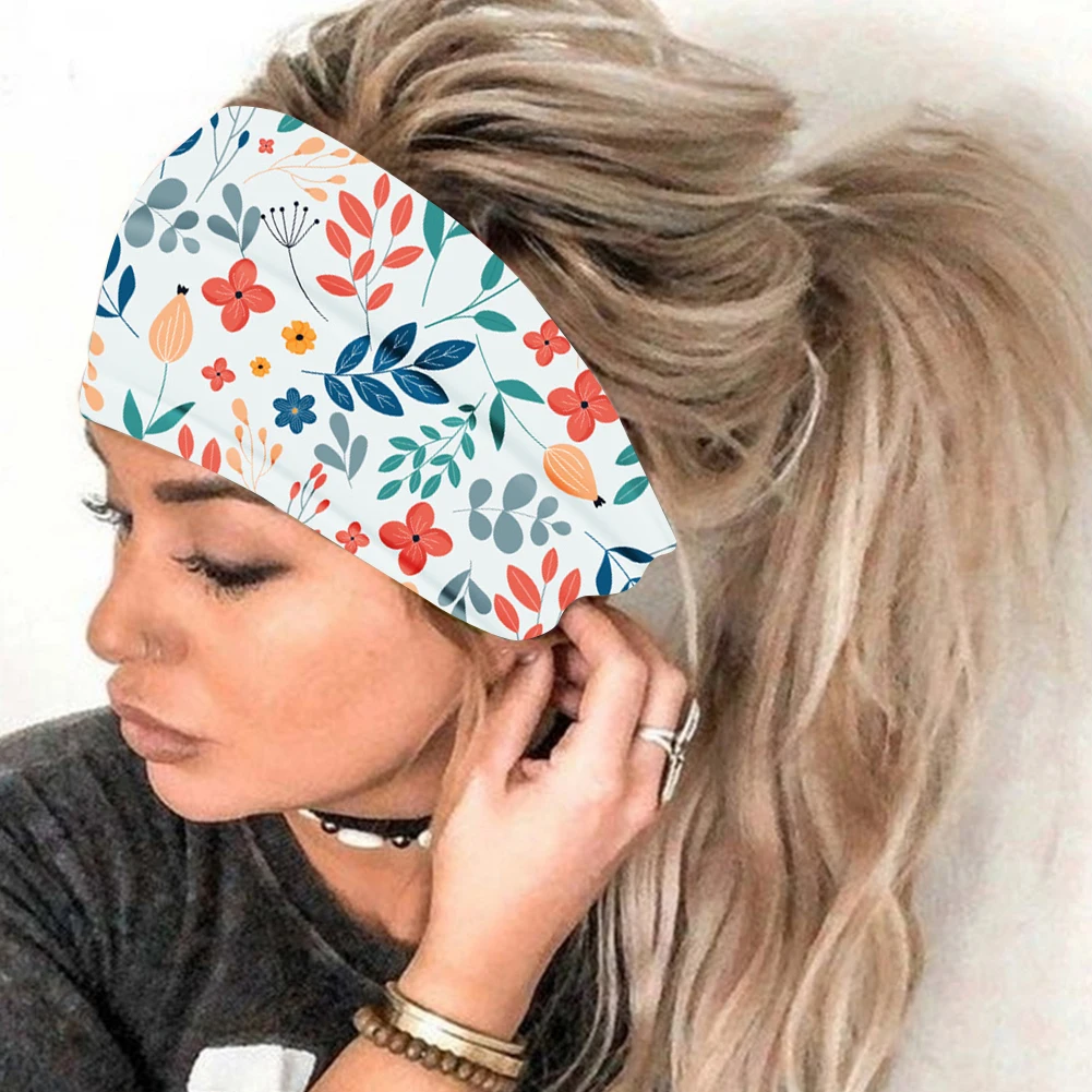 Женская модная повязка на голову для фитнеса и бега с принтом широкая спортивная