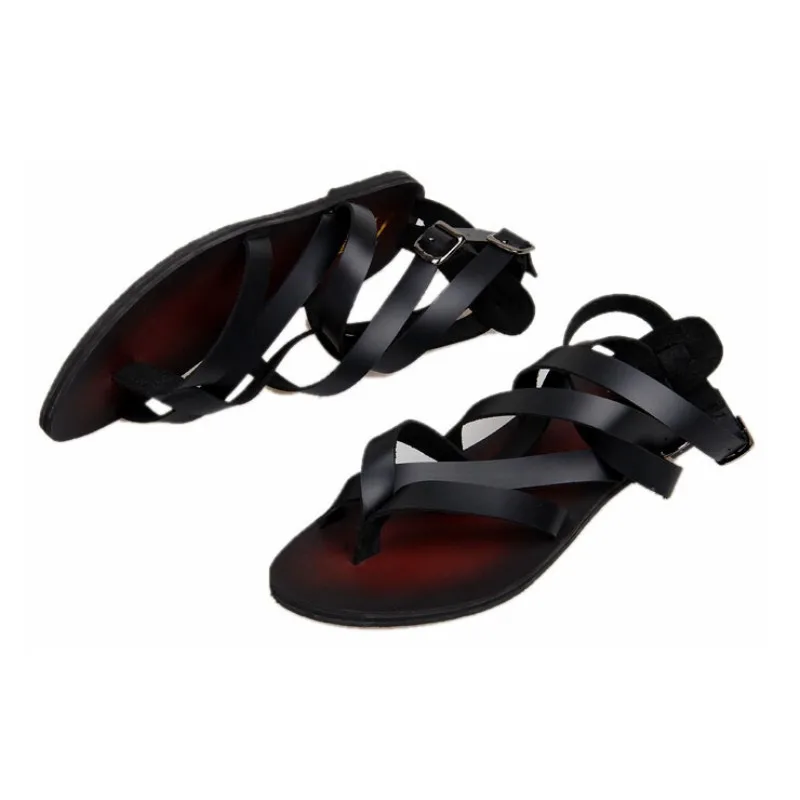 

Summer Mens Genuine Leather Gladiator Beach Sandals Cross Strap Flip Flop Flats Sandals Casual Mens Shoes Vintage Rome Sandalias