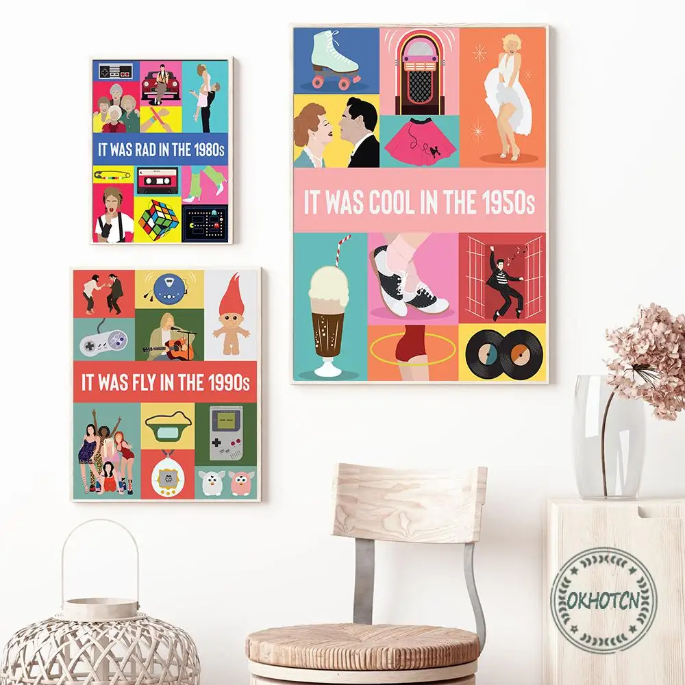 

90S 80S 50S Posters Pop Culture Canvas Painting Abstract Minimalist Cartoon Dance Sing Wall Art Pictures for Home Decor