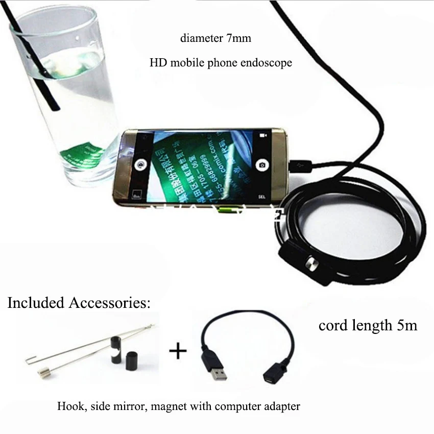 

1 Set 7mm Waterproof HD Micro USB Endoscope Industrial Repair Flexible Pipe Hose Endoscopes For Android Phone Computer Endoscope