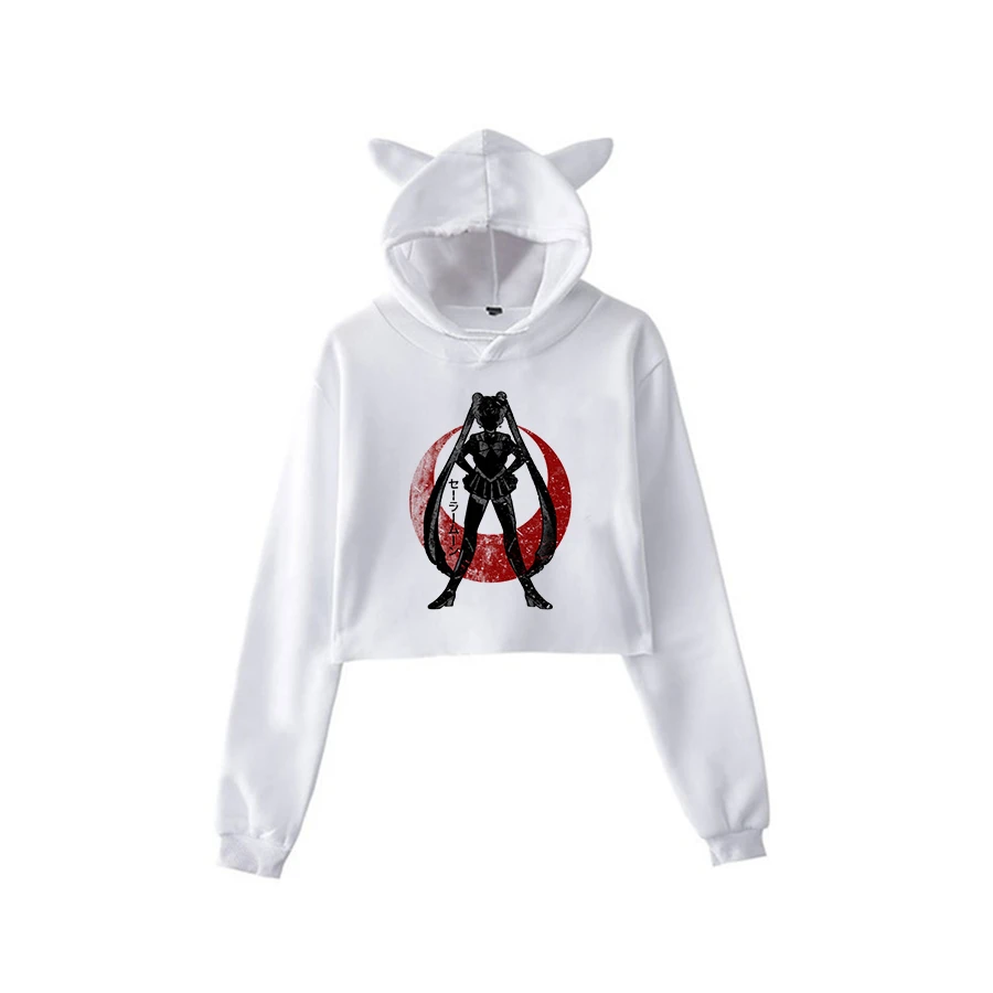 Сейлор Мун Харадзюку Толстовка корейский стиль ulzzang kawaii 90s мультфильм одежда пуловеры новые негабаритные с капюшоном уличная - Цвет: white508
