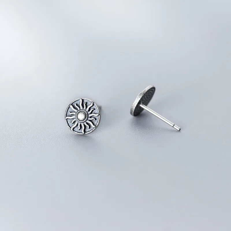 DAIWUJAN Vintage Asymmetric Thai Silver Sun Moon Stud Earrings For Women 925 Sterling Star Femme Jewelry Gifts | Украшения и