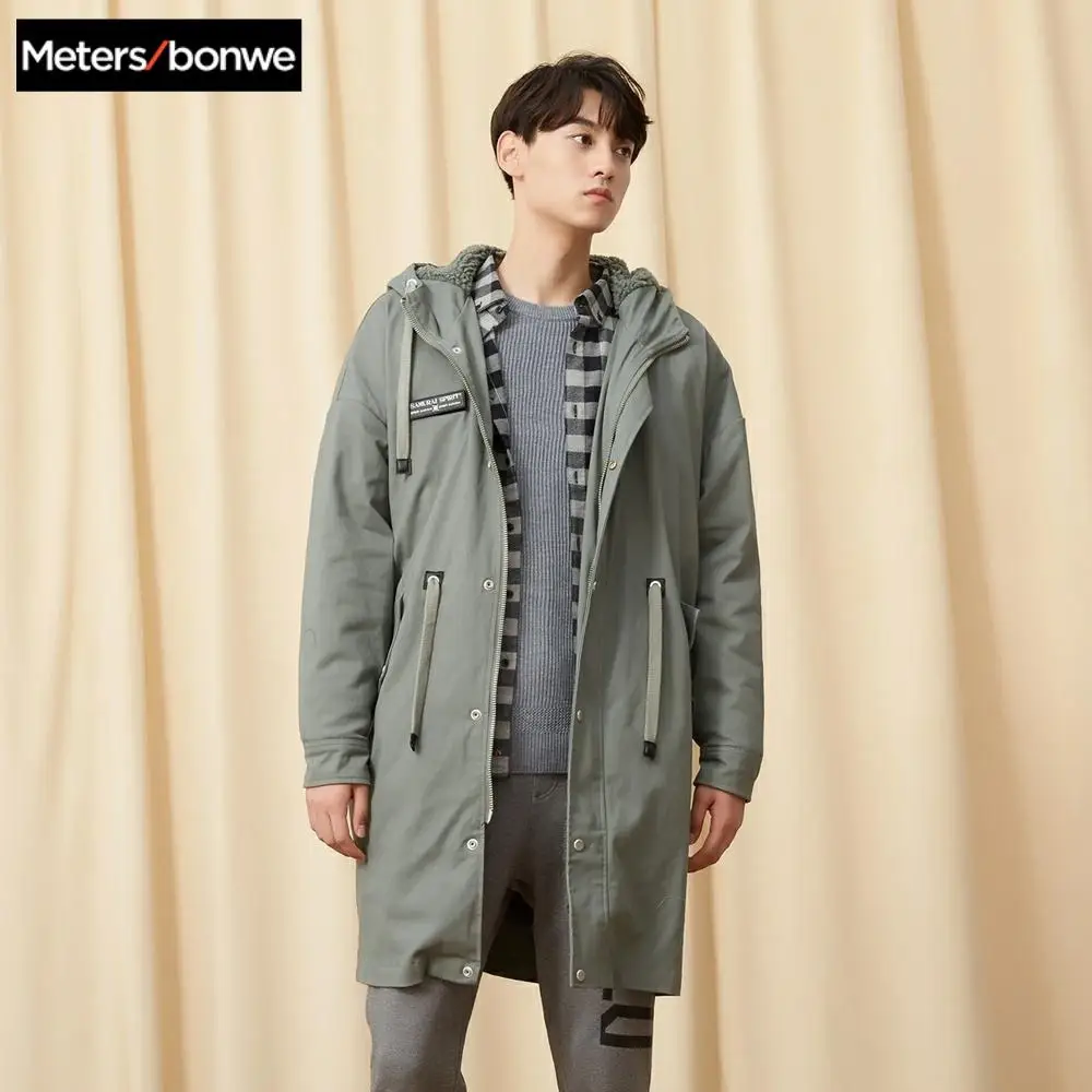 Metersbonwe Новая мужская зимняя парка средней длины Стеганое пальто Студенческая