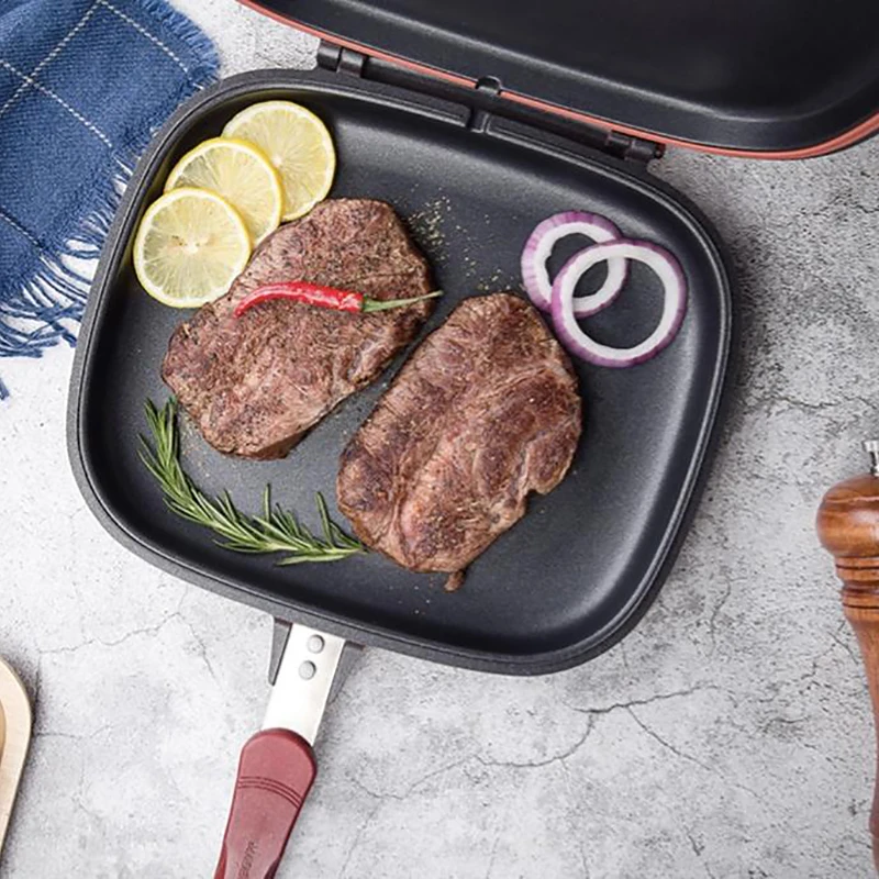 Антипригарная двухсторонняя сковорода для барбекю инструмент приготовления