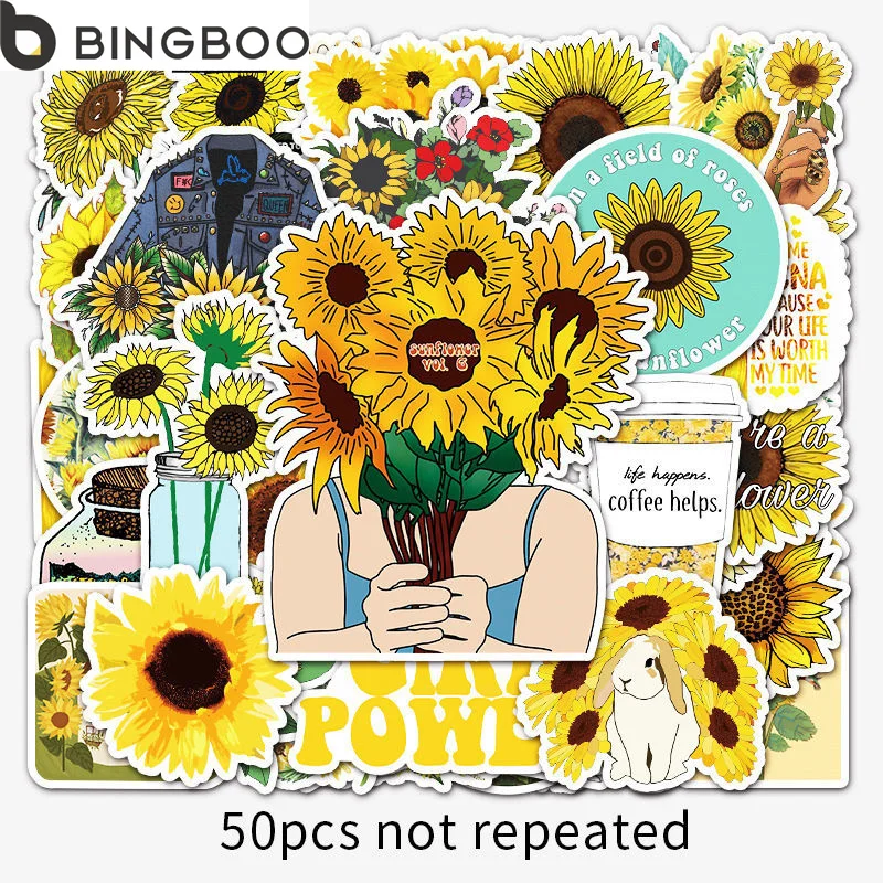 

10/50PCS Yellow Sunflower Stickers For Skateboard Bike Guitar Car Laptop Motorcycle Phone Travel Luggage Classic Sticker Decal