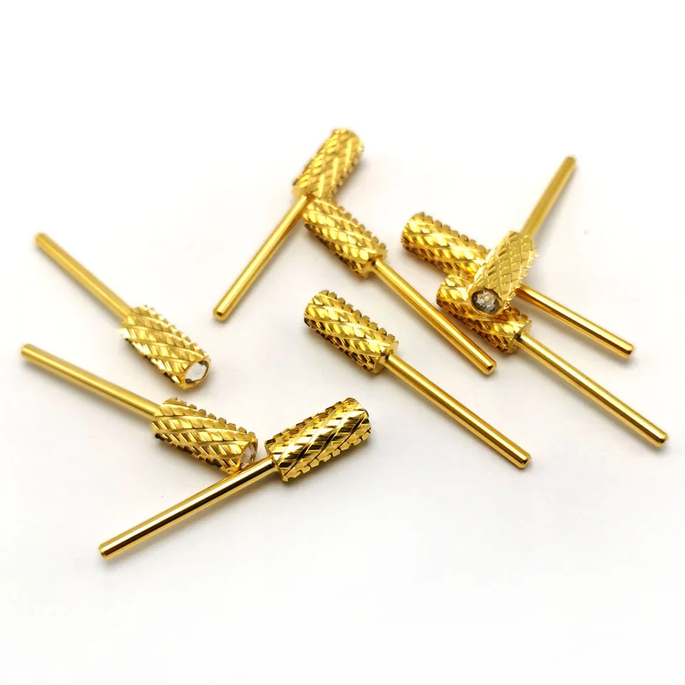 HYTOOS 4XC Barrel Shape Gold Coating Carbide Nail Drill Bit 3/32&quot Manicure Cutters Accessories Gel Removal Milling Cutter | Красота и