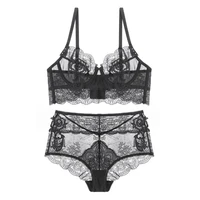 sexy ultra thin lingeri hollow ladies underwear big breasts show small lace bra set chest seamless lingerie set haut femme sexy
